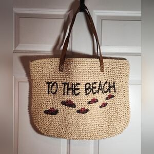 Style & Co Straw At The Beach Tote with Brown Handles